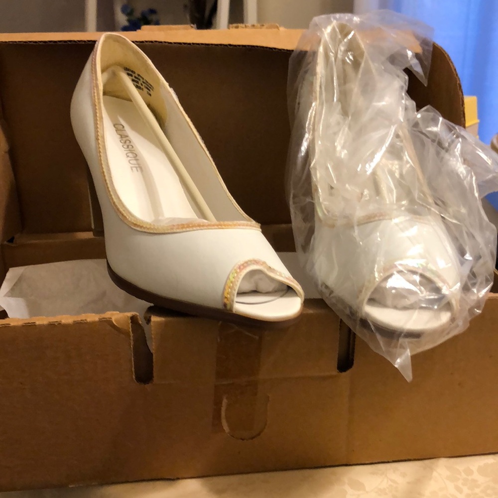White Satin Peep Toe Stiletto Heels